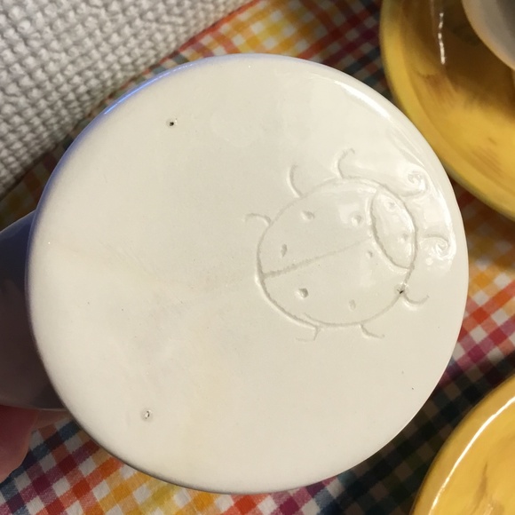 Handmade Ceramic Mug & Saucer w/Unique Design Hand-painted Bugs~Flowers~Bees - Picture 7 of 12